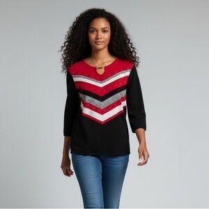 ALFRED DUNNER - Size MP - Retro Vintage Look sweater - Red, Black Silver - B2